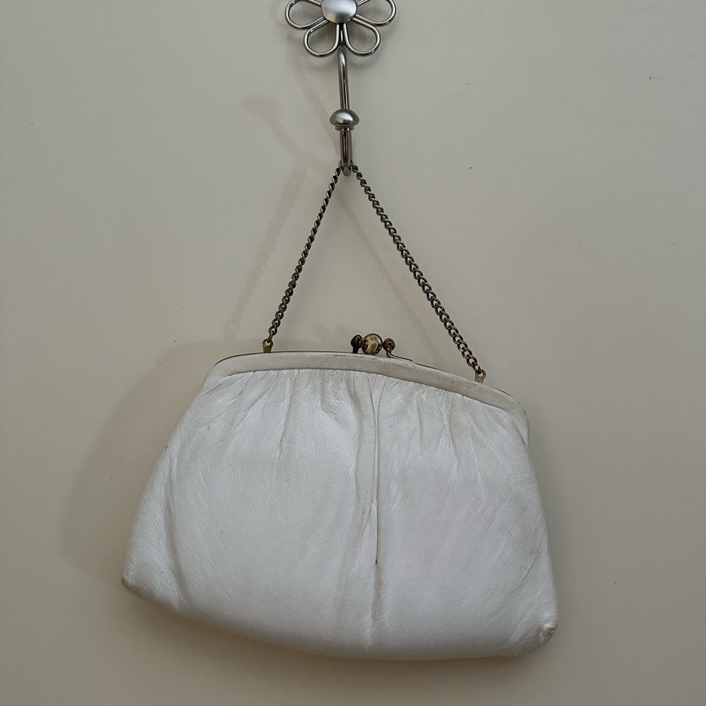 White Textured Clutch with Chain Handle